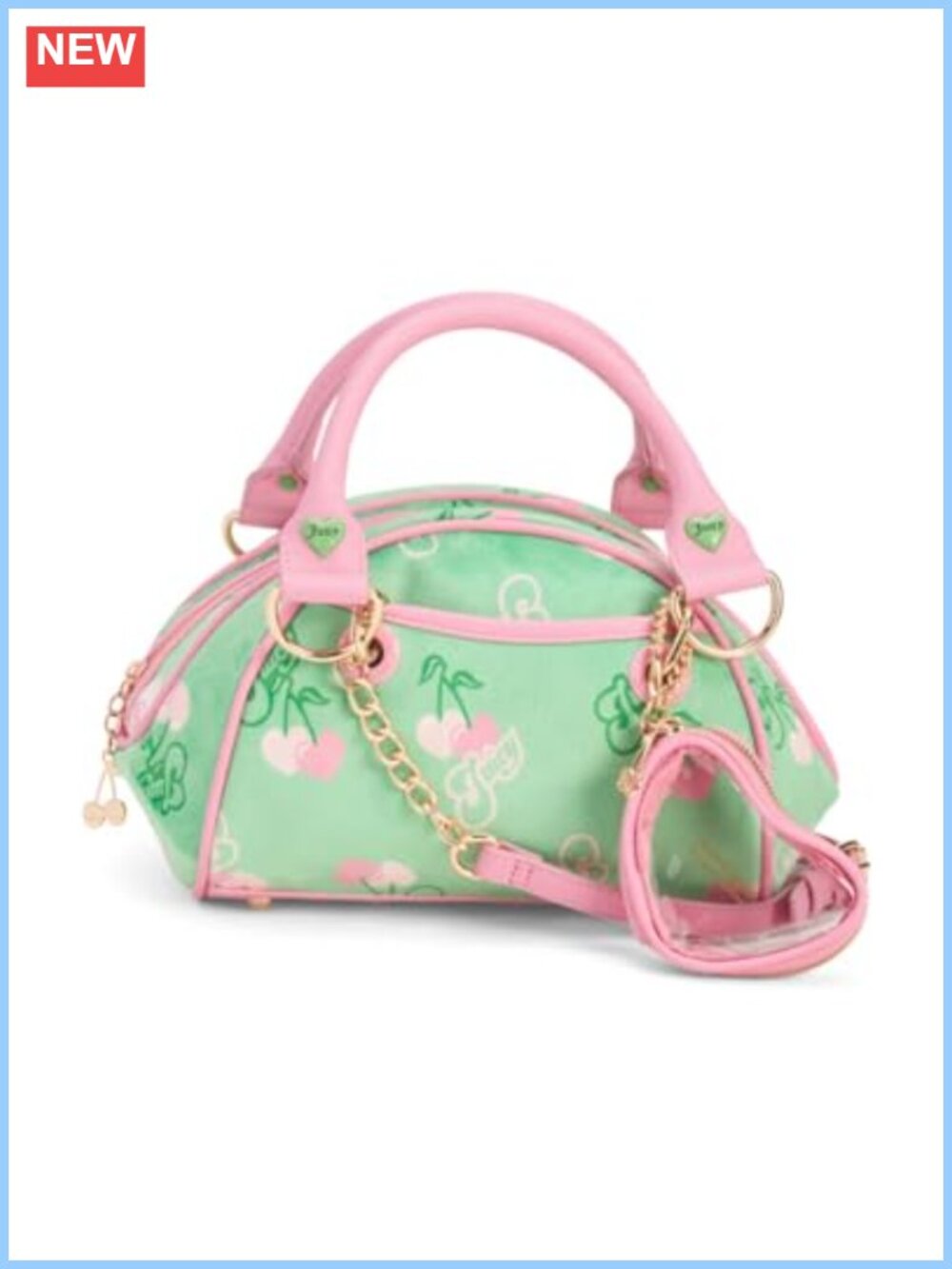 Juicy Couture Retro Satchel Dome Handbag Gold Chain Bonus Pouch